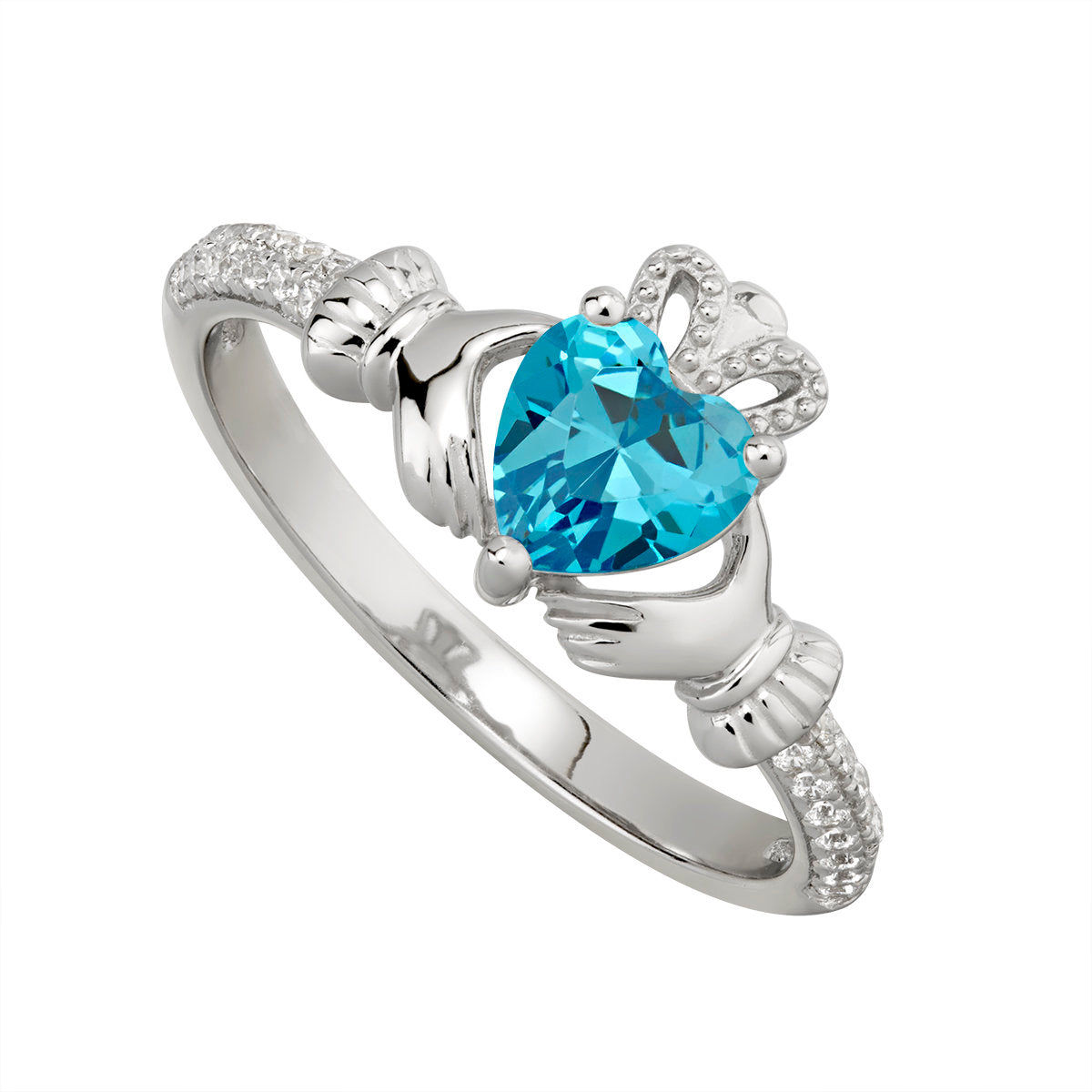 Sterling Silver Claddagh December Birthstone Ring
