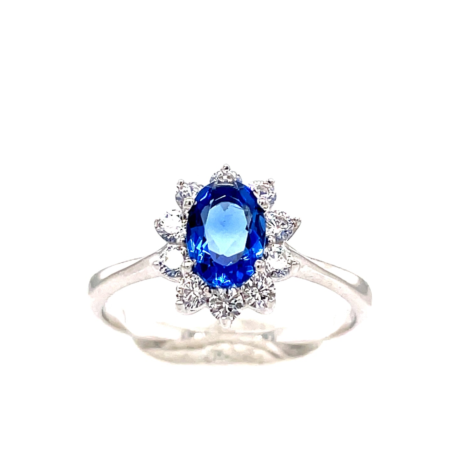 Sterling Silver Oval Cluster Blue Cubic Zirconia/Ring