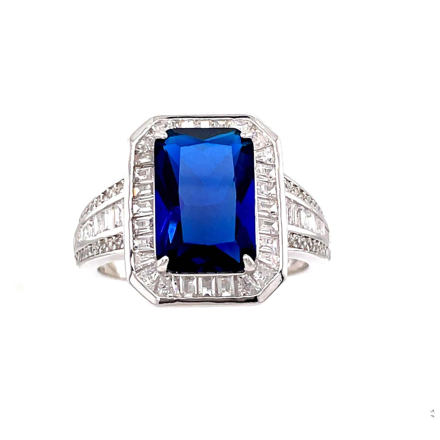 Sterling Silver Blue Stone Cubic Zuirconia Ring