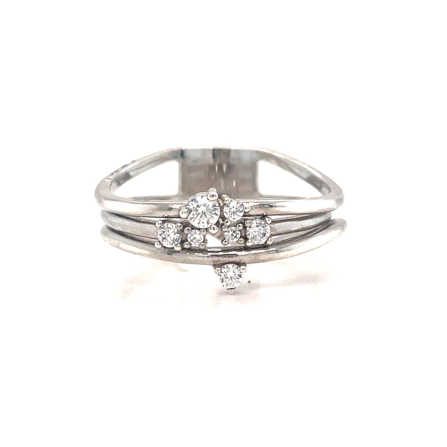 Sterling Silver Three Row Cubic Zirconia Ring