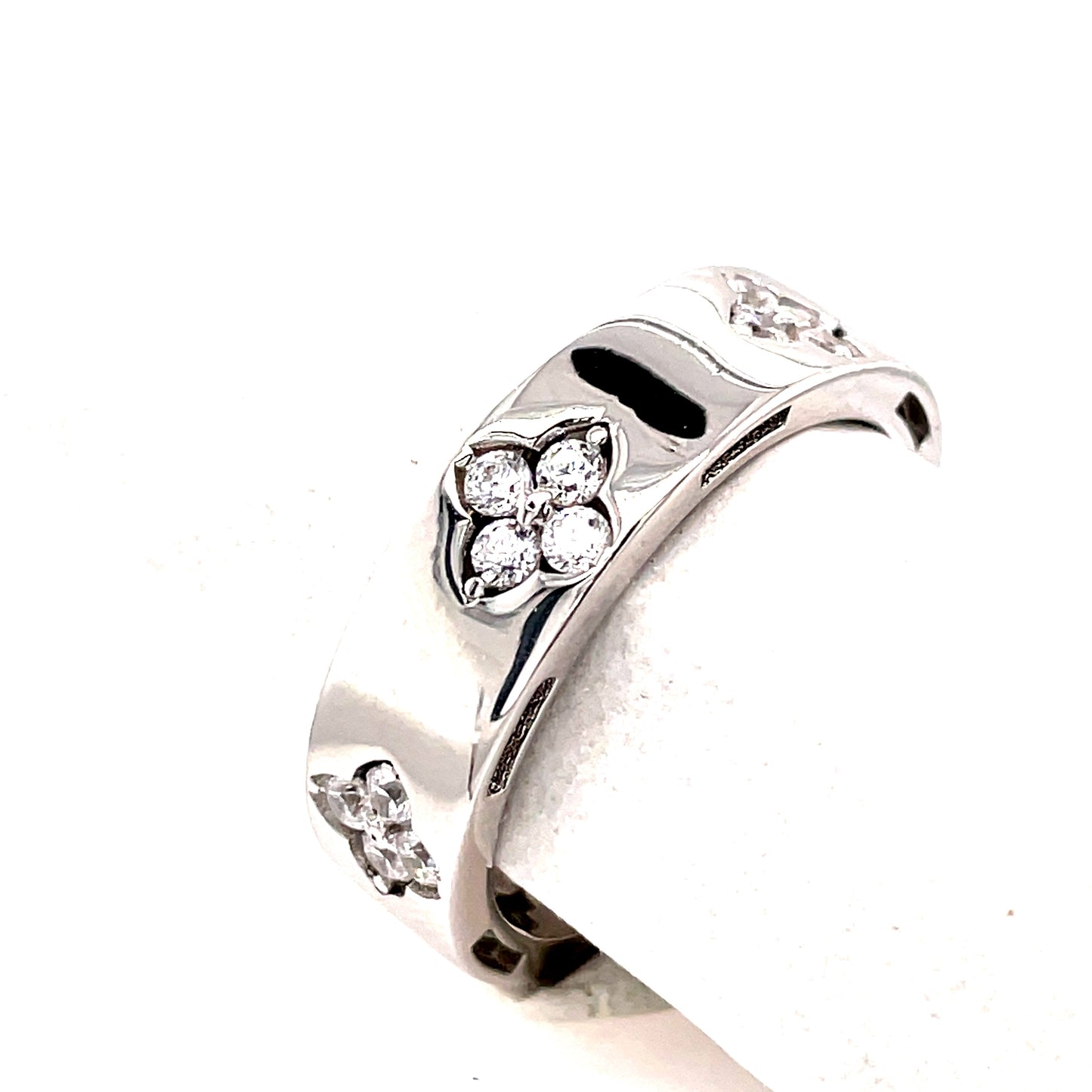 Sterling Silver 6mm Ring With Cubic Zirconia Clusters