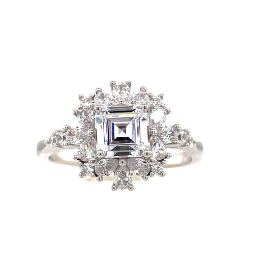 Sterling Silver Square Cluster Cubic Zirconia Ring