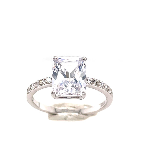 Sterling Silver Square Solitaire Cubic Zirconia Ring