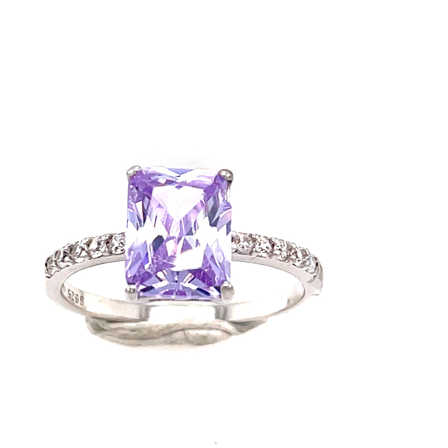 Sterling Silver Square Solitaire Purple Cubic Zirconia Ring