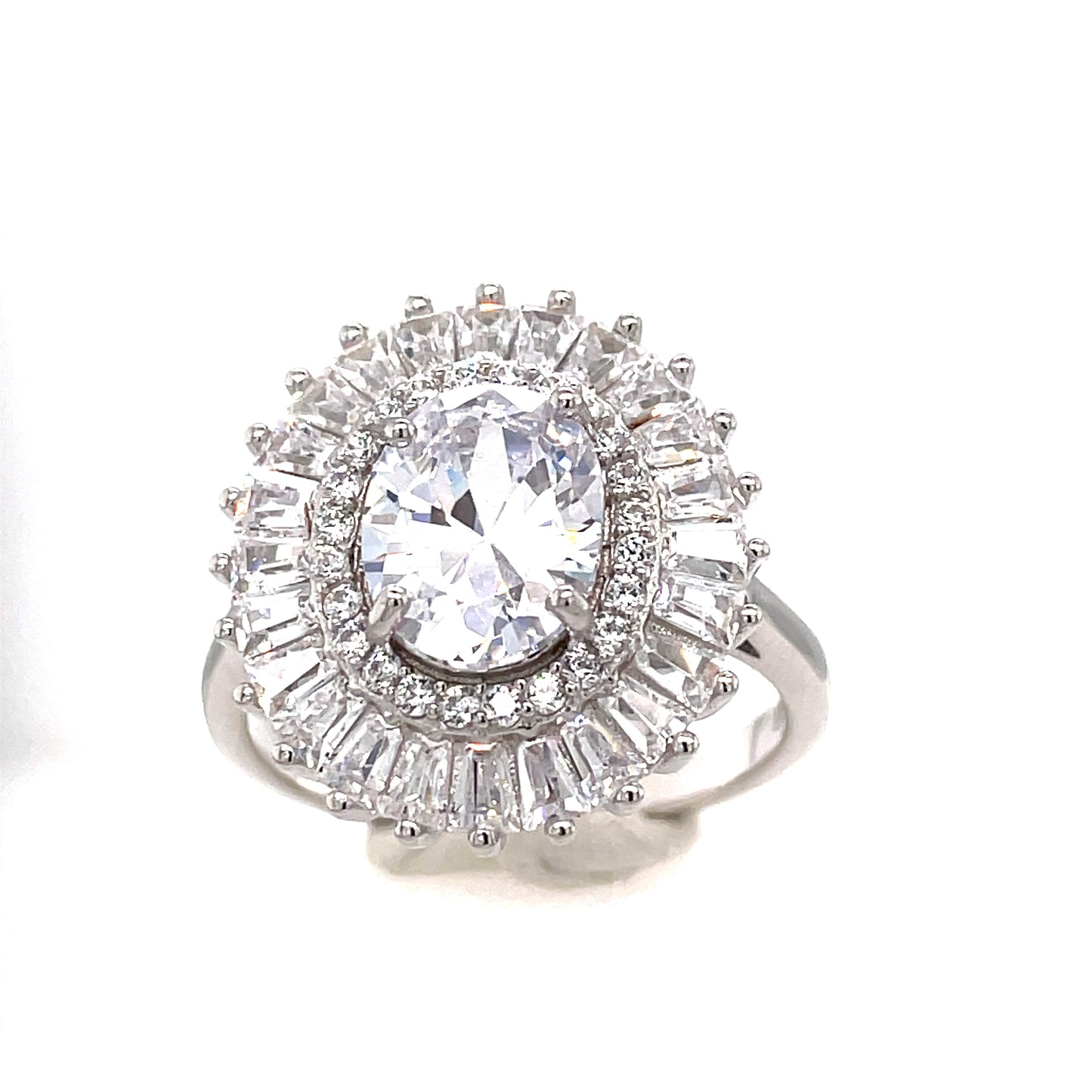 Sterling Silver Oval Cluster Cubic Zirconia Ring
