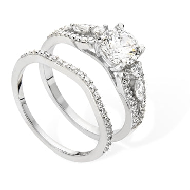 Sterling Silver Cubic Zirconia Solitaire Ring Set