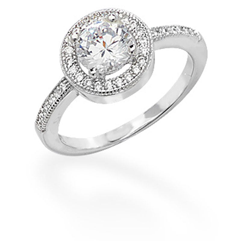 Silver Ring Cubic Zirconia Halo Cz Shoulder
