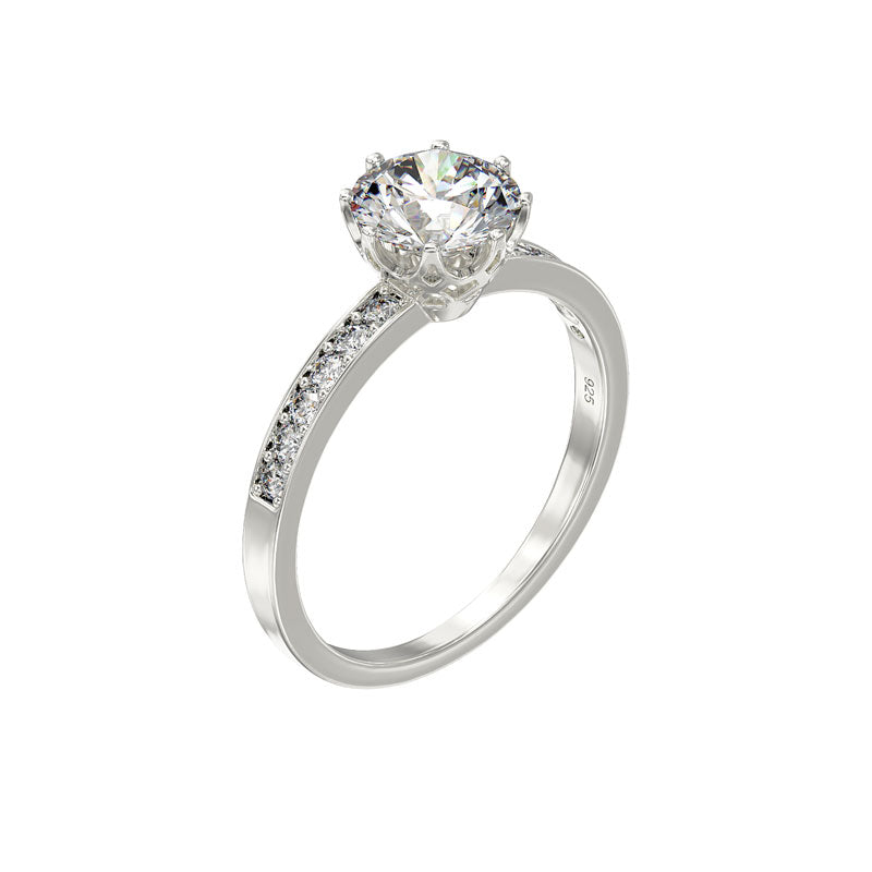 Silver Ring Cubic Zirconia Solitaire With Cubic Shoulders