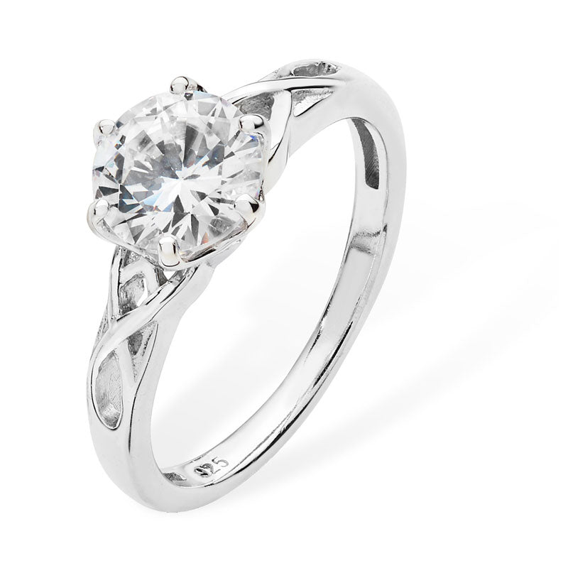 Silver Ring Cubic Zirconia Solitaire With Twist Shoulder