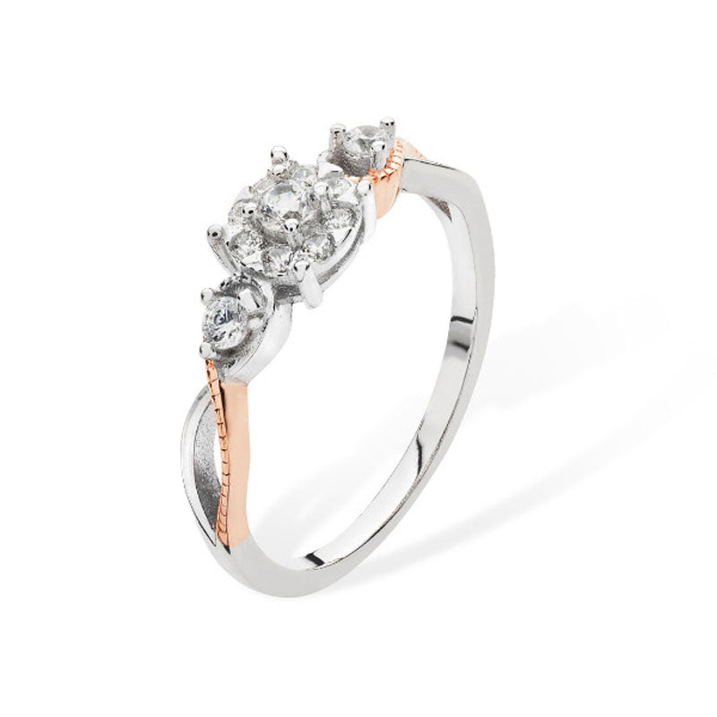 Silver Ring Two Tone 3 Stone Cubic Zirconia