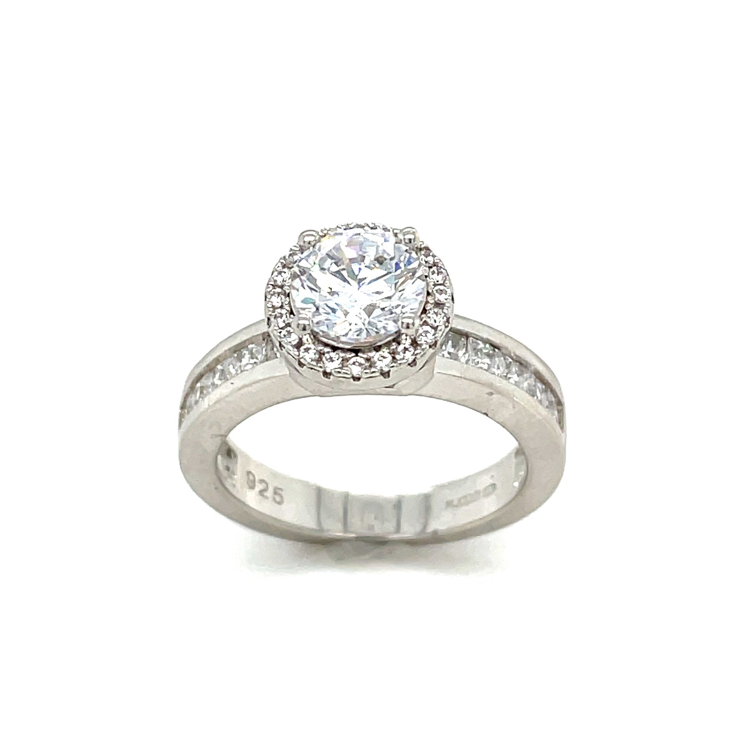 Sterling Silver Cubic Zirconia Solitaire Channel Set Ring