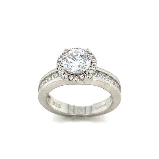 Sterling Silver Cubic Zirconia Solitaire Channel Set Ring