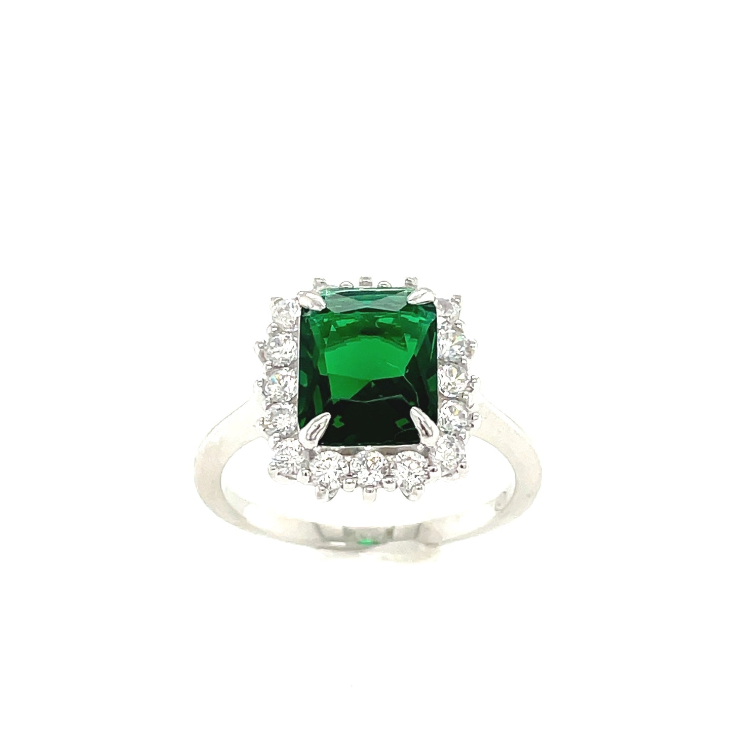 Sterling Silver Square Cluster Green Cubic Zirconia Ring