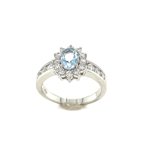 Sterling Silver Oval Cluster Blue Cubic Zirconia Channel Set