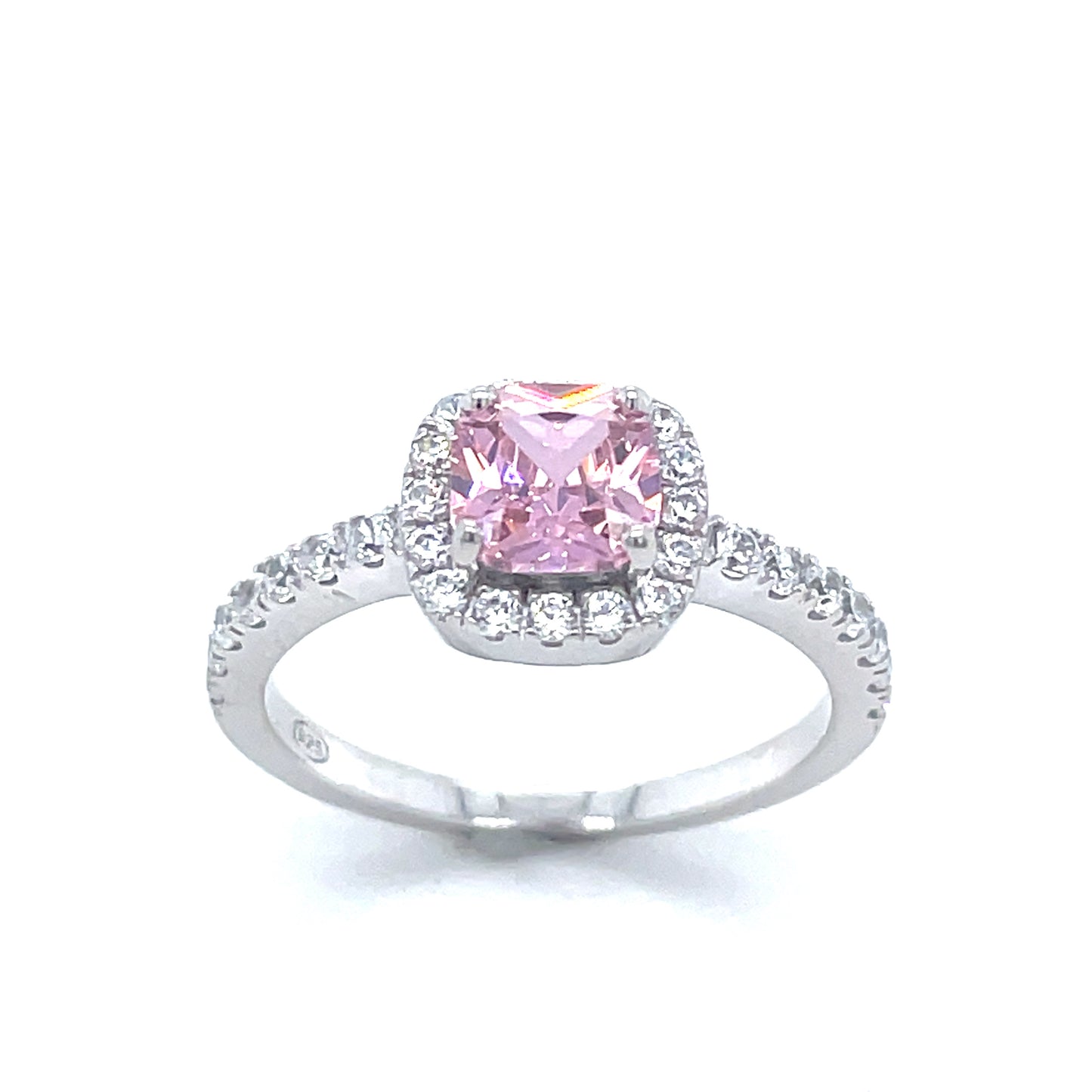 Sterling Silver Pink/Cubic Zirconia Halo Dress Ring