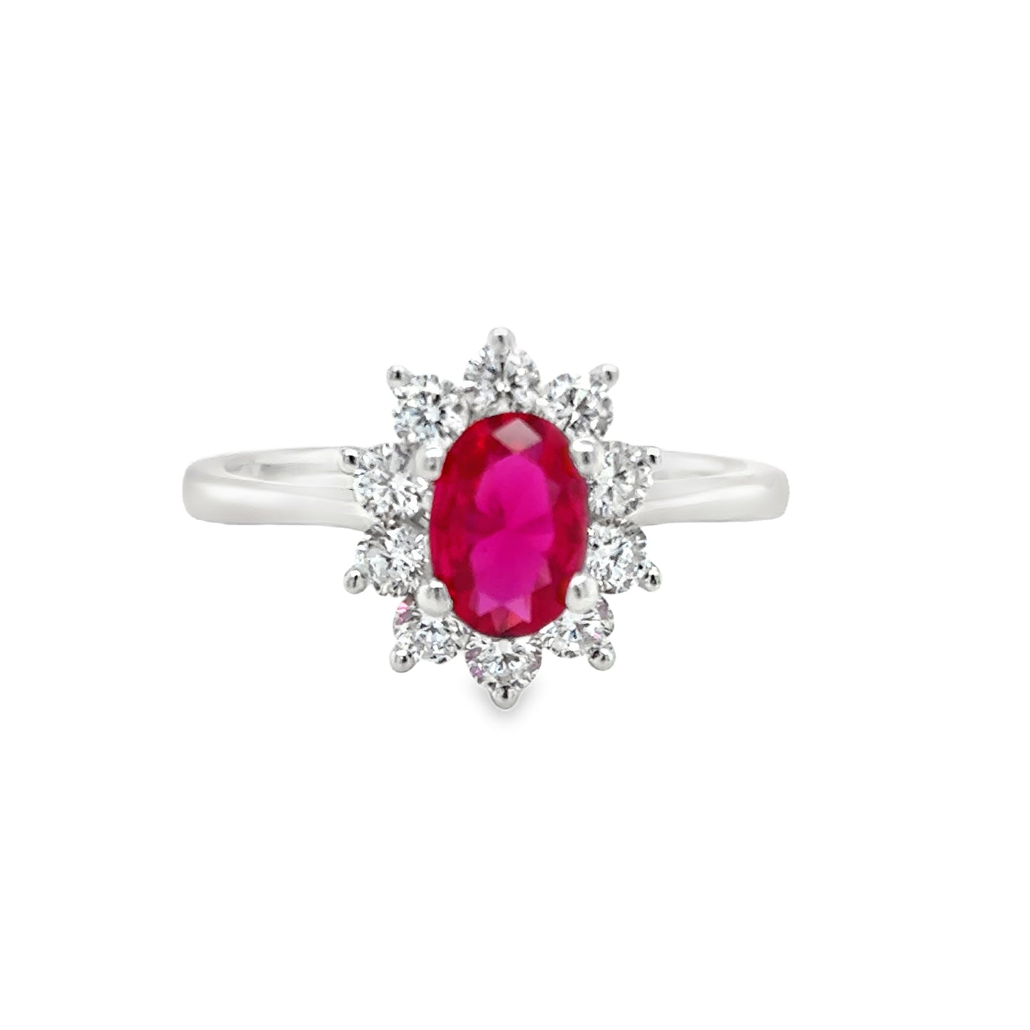 Sterling Silver Cubic Zirconia/Red Flower Cluster Ring