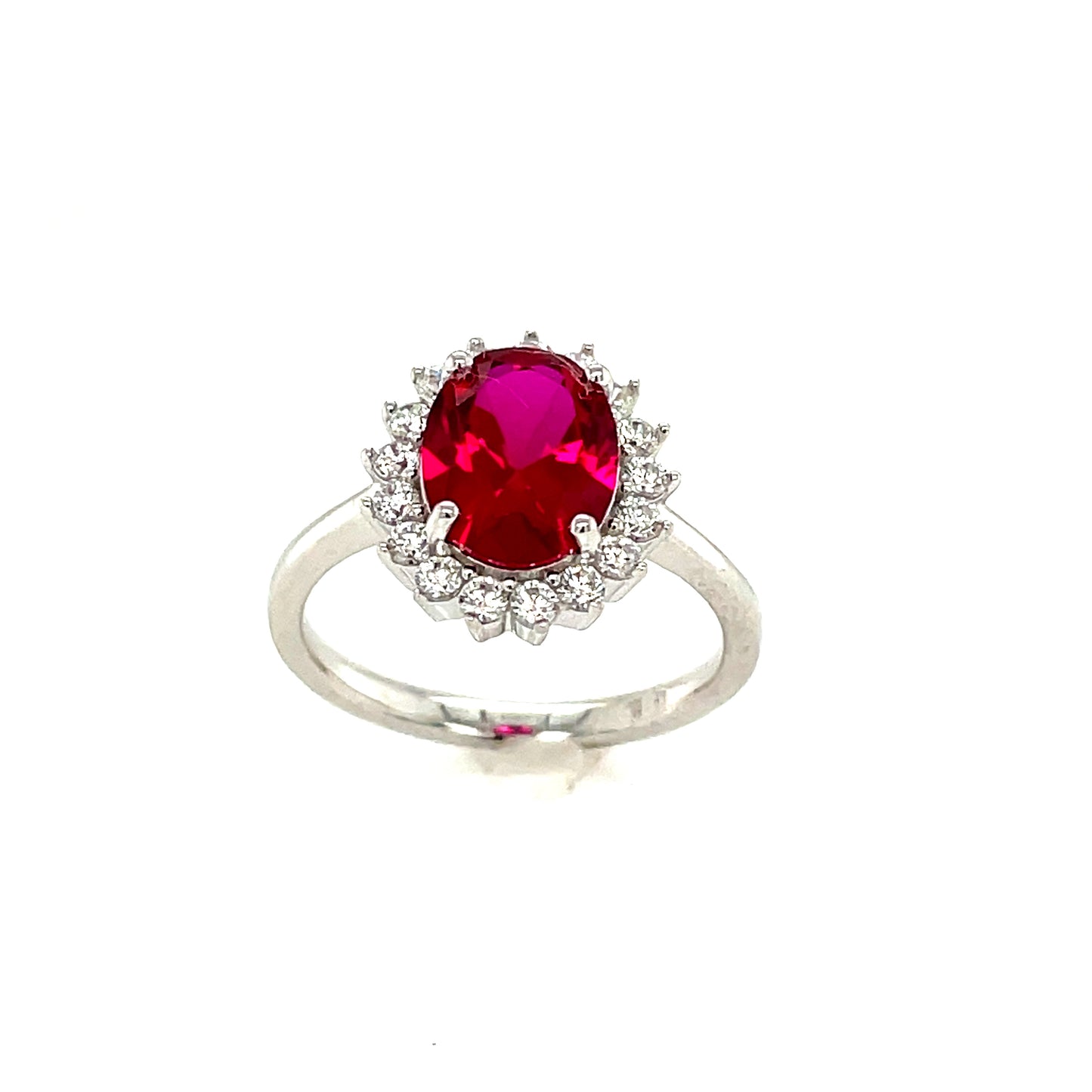 Sterling Silver Cubic Zirconia/Red Oval Cluster Ring