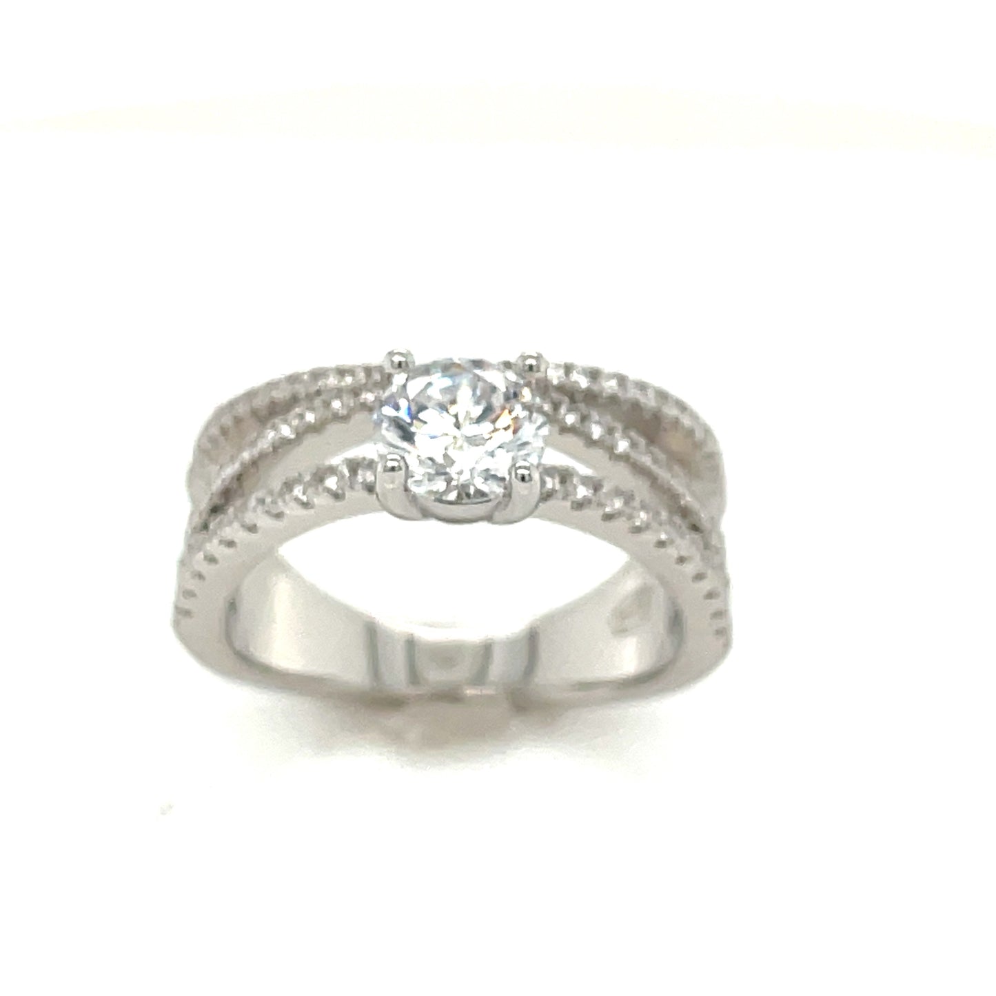 Sterling Silver Cubic Zirconia Solitaire 3 Row Crossover Ring