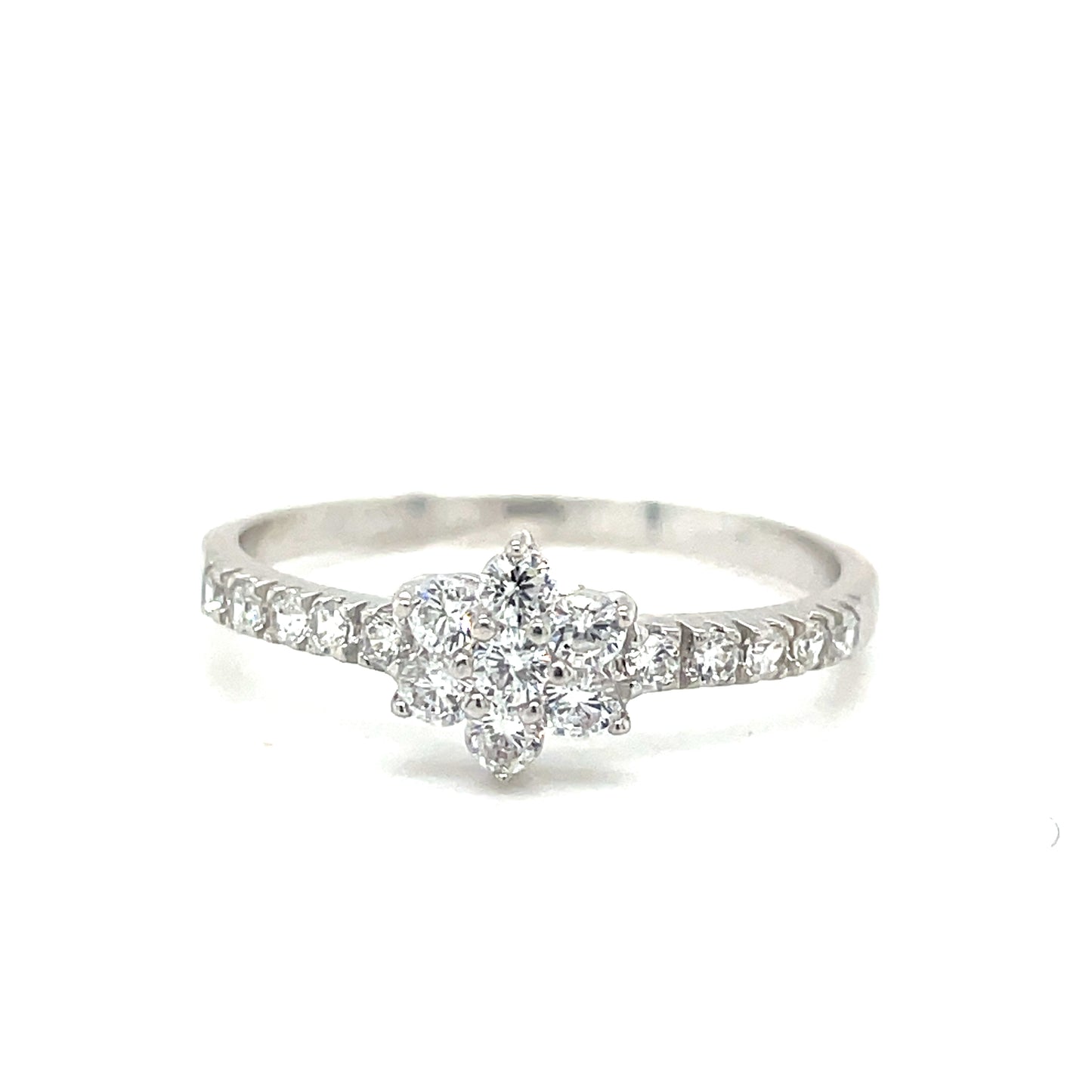 Sterling Silver Cubic Zirconia Flower Dress Ring