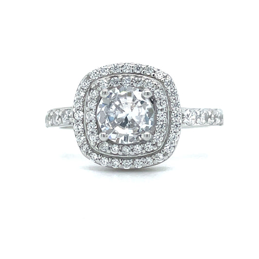 Sterling Silver Square Cluster Cubic Zirconia Dress Ring