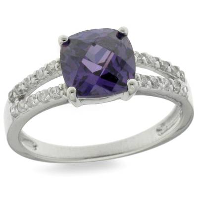 Sterling Silver Cubic Zirconia And Purple Ring