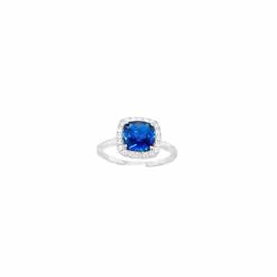 Sterling Silver Cubic Zirconia And Blue Ring