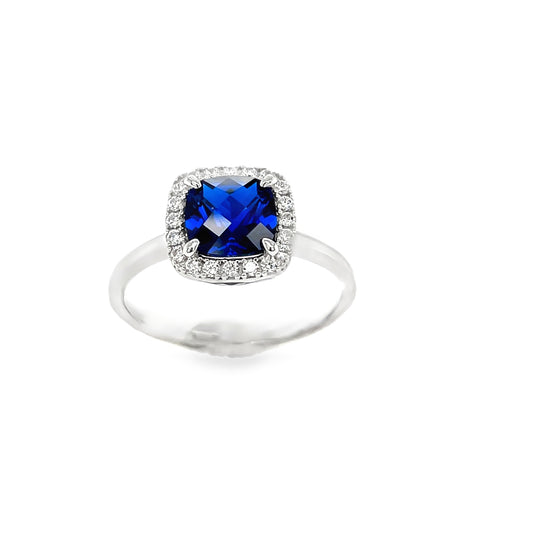 Sterling Silver Cubic Zirconia And Blue Ring