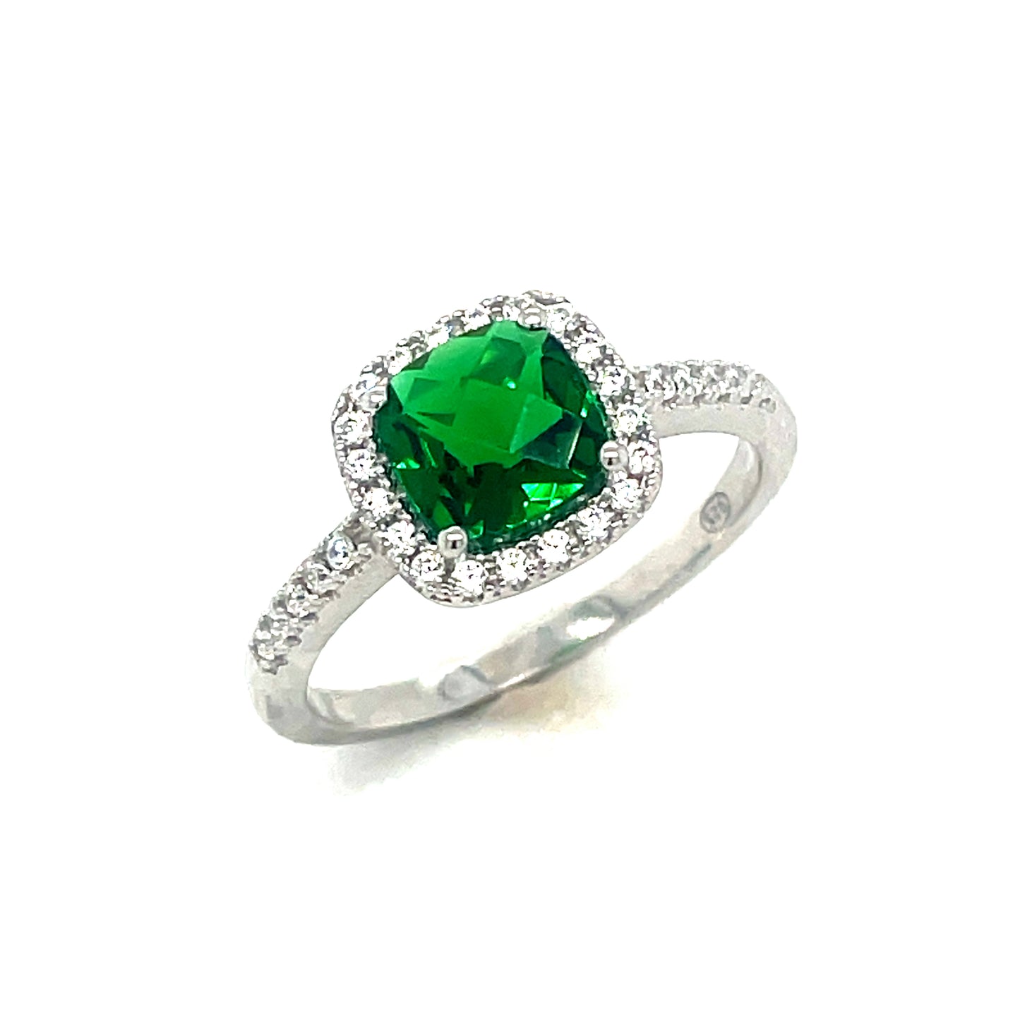 Sterling Silver Cubic Zirconia And Green Ring