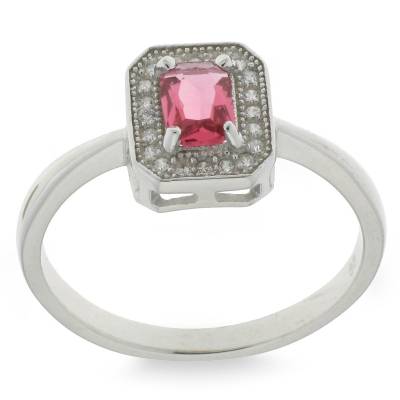 Sterling Silver Cubic Zirconia And Red Ring