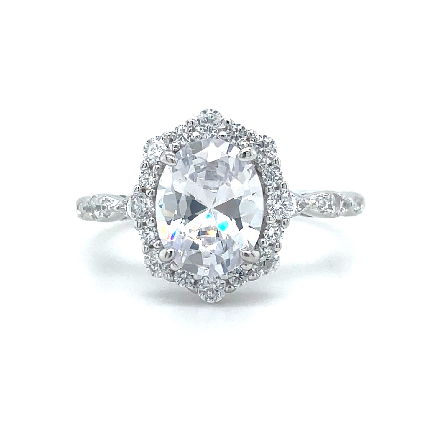 Sterling Silver Cubic Zirconia Fancy Oval Cluster Ring