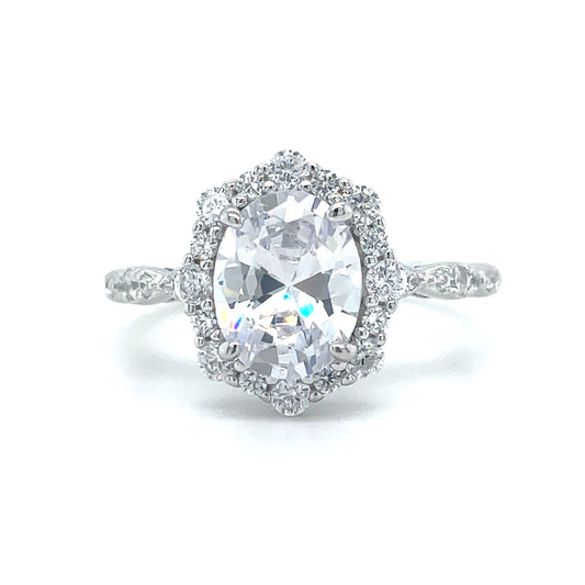 Sterling Silver Cubic Zirconia Fancy Oval Cluster Ring