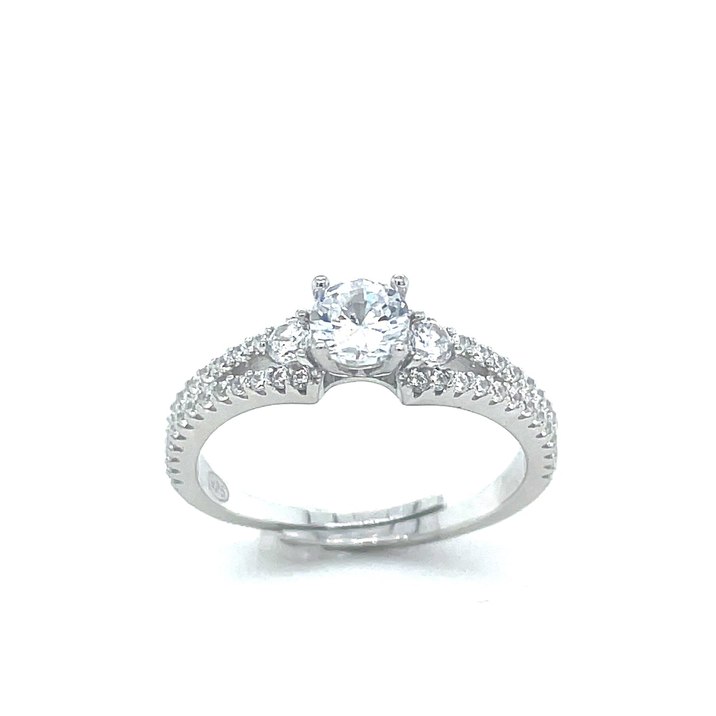 Sterling Silver Cubic Zirconia Solitaire Split Shoulder Ring