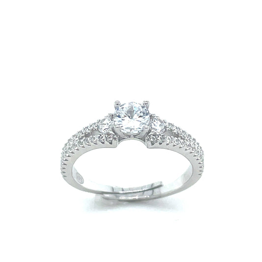 Sterling Silver Cubic Zirconia Solitaire Split Shoulder Ring