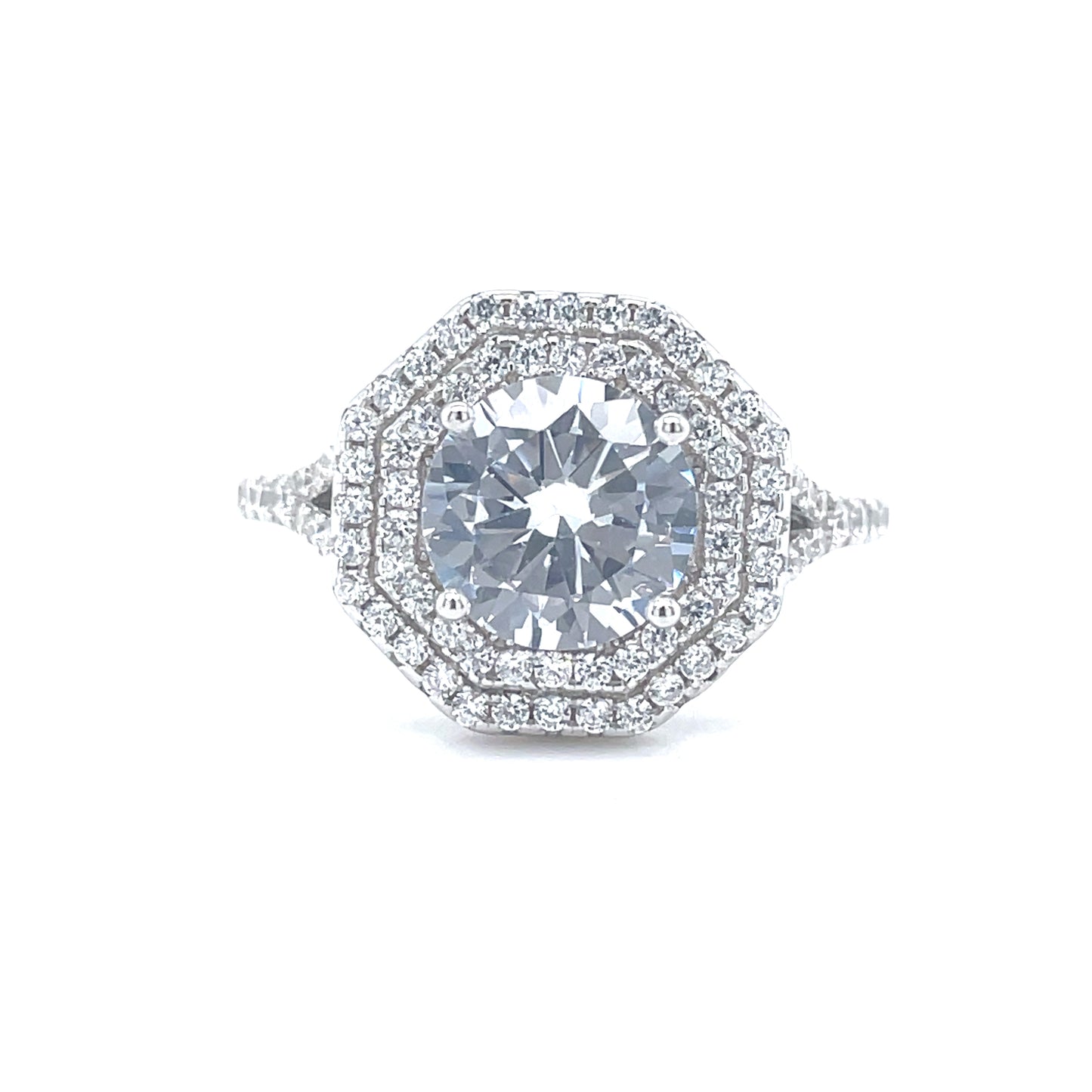 Sterling Silver Cubic Zirconia 8 Sided Pave Set Ring