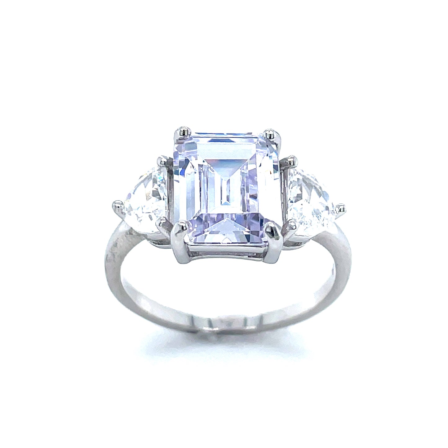 Sterling Silver Cubic Zirconia Emerald Cut Three Stone Ring