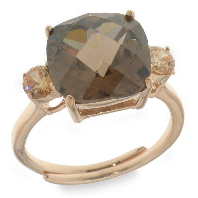 Sterling Silver Cubic Zirconia And Smokey Ring