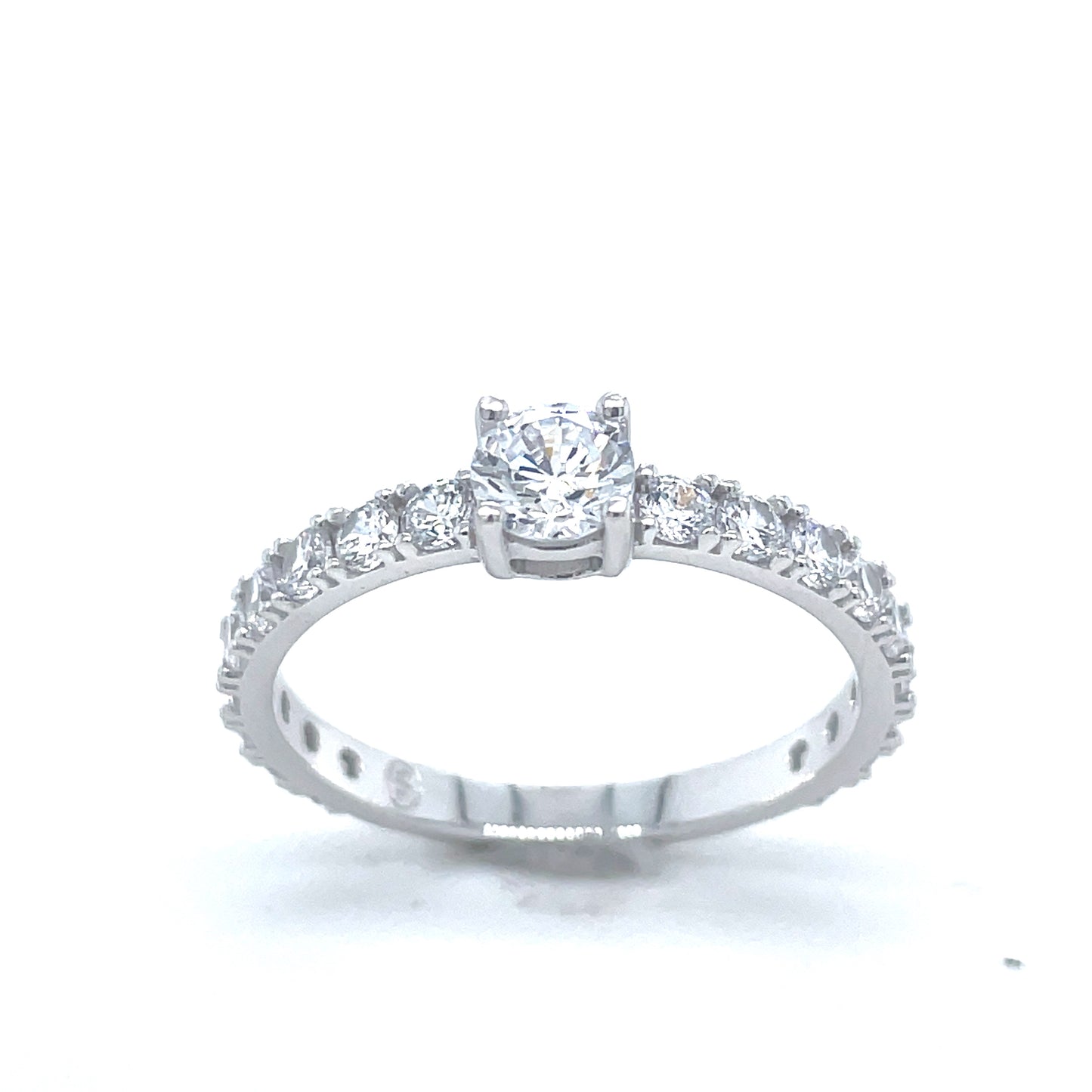 Sterling Silver Cubic Zirconia 4mm Solitaire With Stone Shoulder