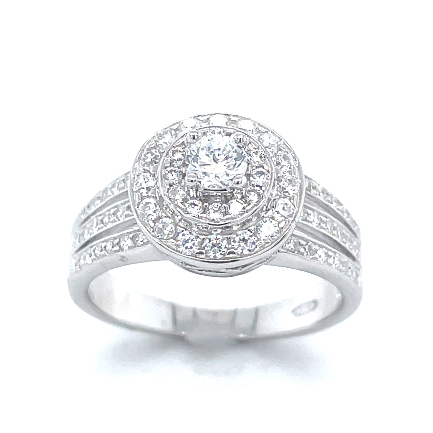 Sterling Silver Cubic Zirconia Round Cluster Open 3 Row Ring