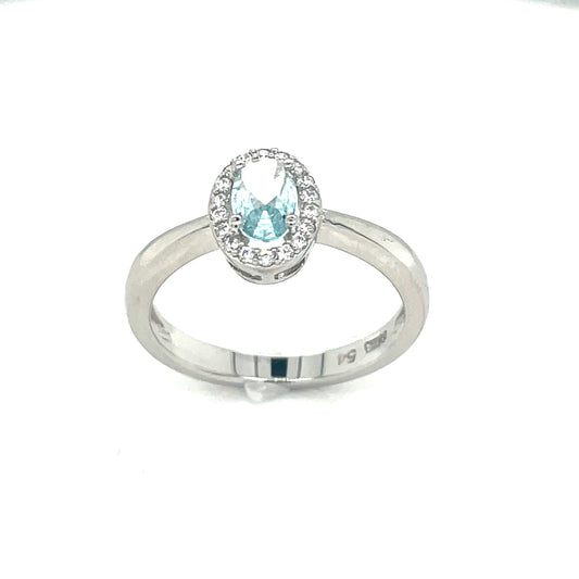 Sterling Silver Aquamarine And Cubic Zirconia Halo Ring
