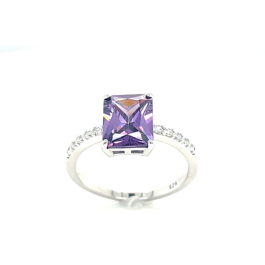 Sterling Silver Purple Cubic Zirconia Solitaire Ring