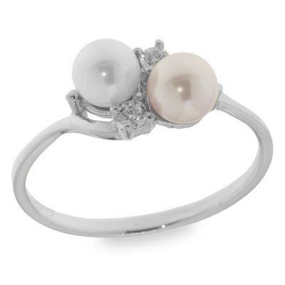 Sterling Silver Pearl And Cubic Zirconia Ring