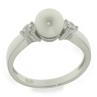 Sterling Silver Pearl And Cubic Zirconia Ring
