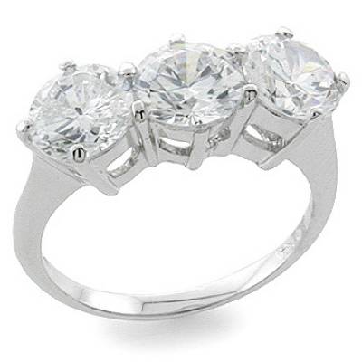 Sterling Silver Three Stone Cubic Zirconia Ring