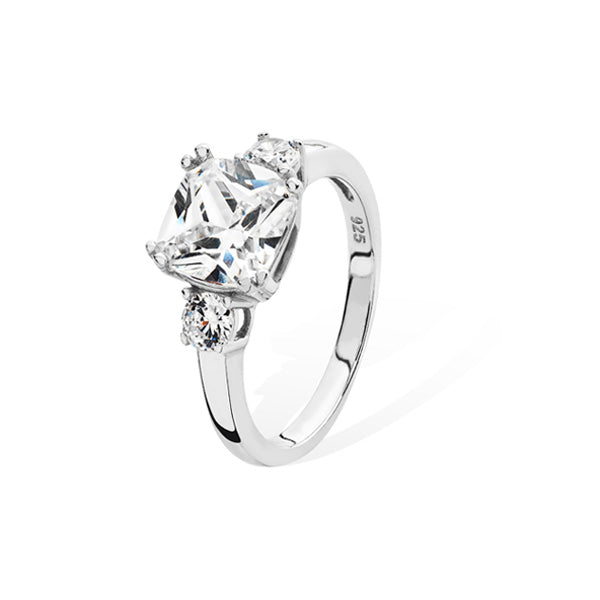 Sterling Silver Three Stone Cubic Zirconia Ring