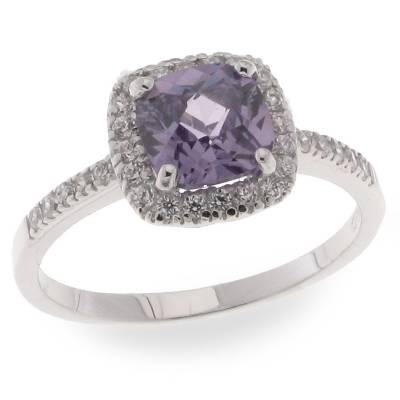 Sterling Silver Purple & White Cubic Zirconia Square Dress Ring