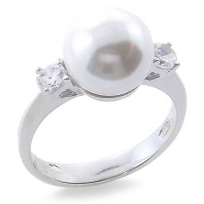 Sterling Silver Cubic Zirconia And Pearl Ring
