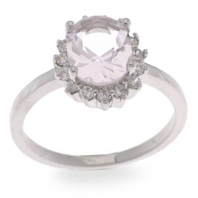 Sterling Silver Cubic Zirconia And Pink Ring