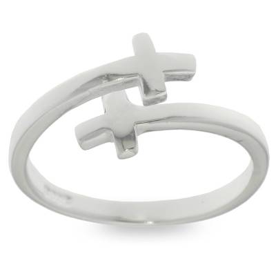 Sterling Silver Double Polished Cross Dress Ring