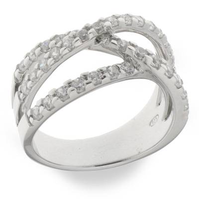 Sterling Silver Three Row Cubic Zirconia Dress Ring