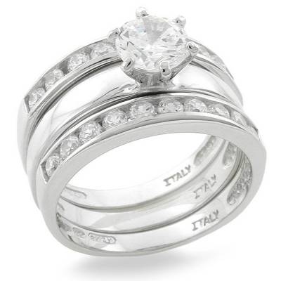 Sterling Silver Three Ring Set Cubic Zirconia Dress Ring